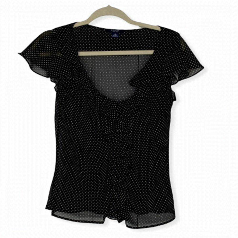CHAPS Sheer Polka Dot Ruffled Top